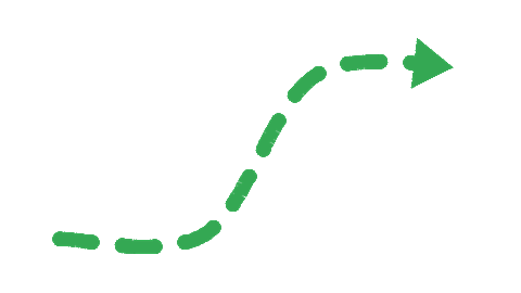 S字カーブの流れる矢印GIF(緑・破線)